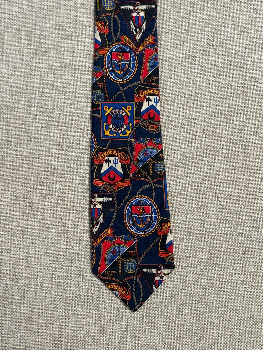 Gianfranco Ferré Italy Silk Tie Nautical Anchors Beachwear Yacht 3.5” Wide